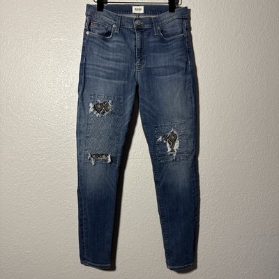 Hudson Patchwork Embroidered Jeans Size 30 Nico Mid Rise Super Skinny Aztec