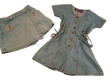 Girls Denim Skorts 2 Pair, Sizes 6  7/8. Vintage