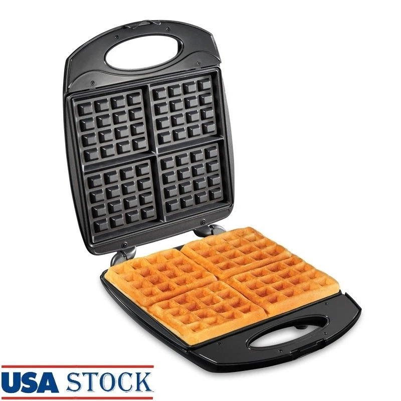 Nonstick Waffle Maker W/ Indicator Lights Compact Storage Easy Cleanup 4 Waffles