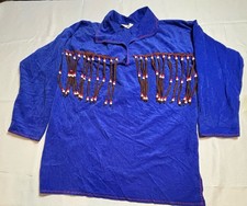 Native American Style Blue Suede Beaded Fringe Shirt Handmade