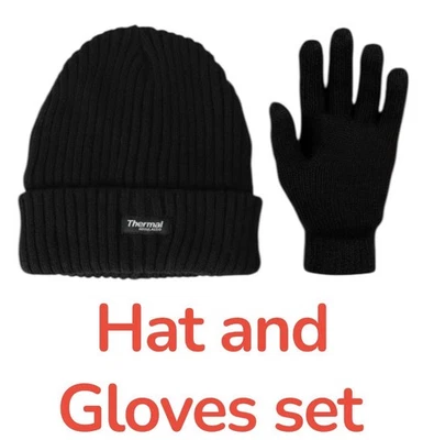 Hat And Gloves Set Men And Women Warm Winter Glove And Hat Black One Size UK