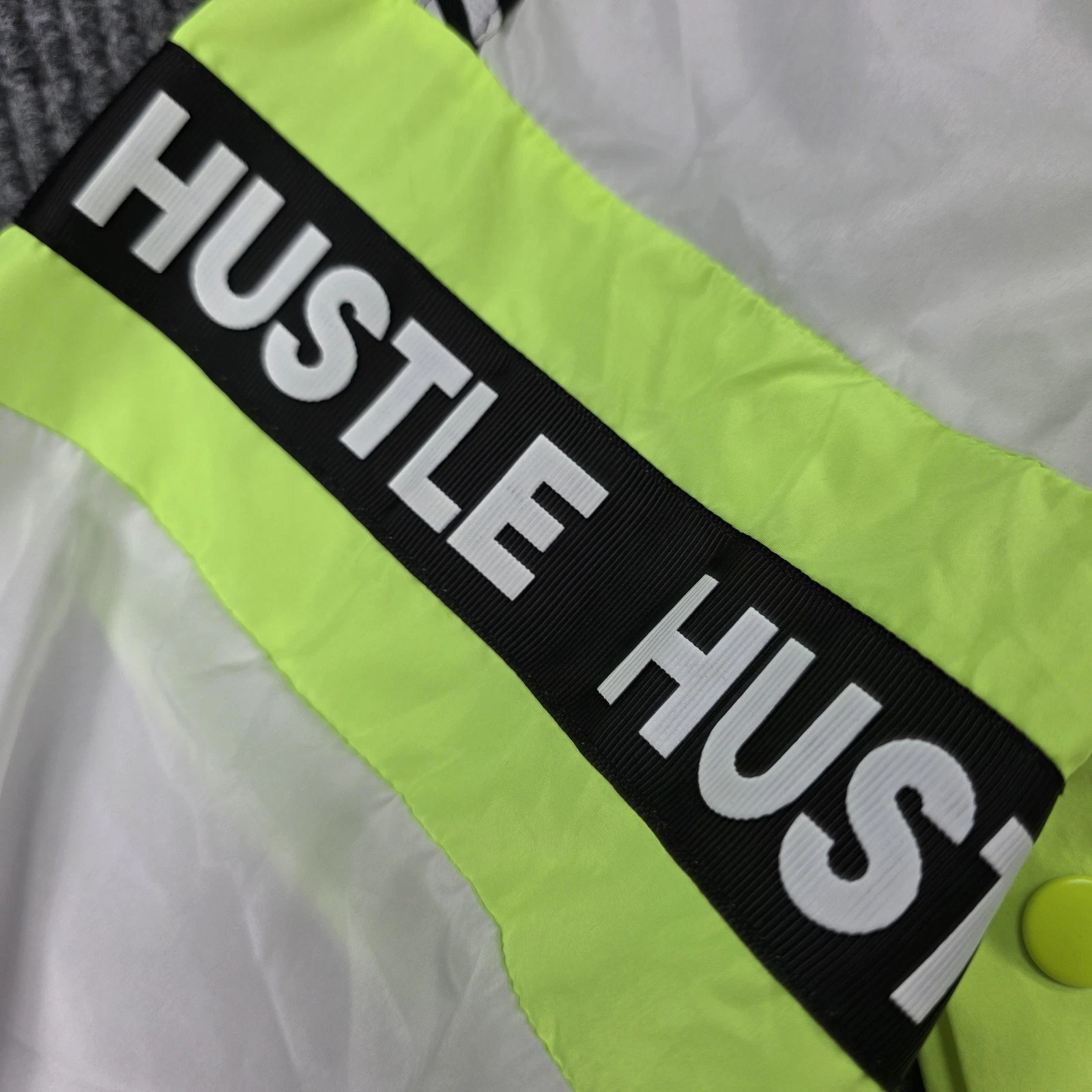 rue21 Jacket Mens Large Neon Yellow White Hooded Full Zip Windbreaker Hustle image 6