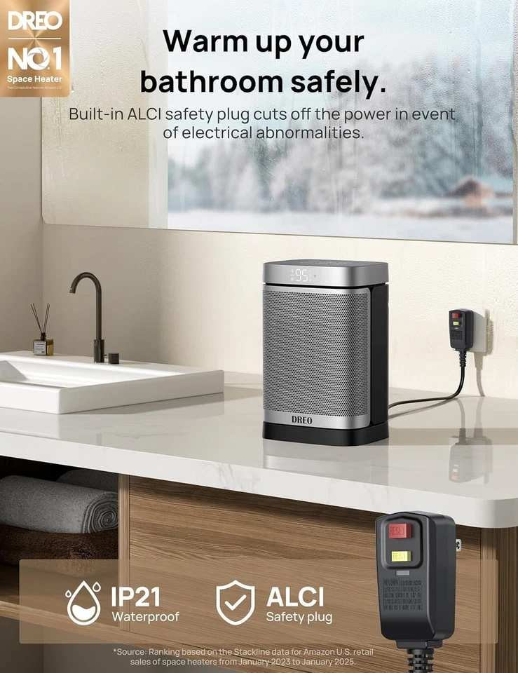 Portable Bathroom Space Heater, 1500W Quiet Ceramic Heater - Image 4 of 4