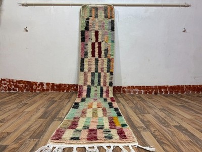 Moroccan Berber Runner Rug 9.4ft x 1.8ft   Handmade Wool Boho Hallway Rug