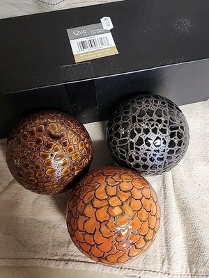 Spheres Ceramic Set Of 3 Brand New Brown Orange Tan By Que 