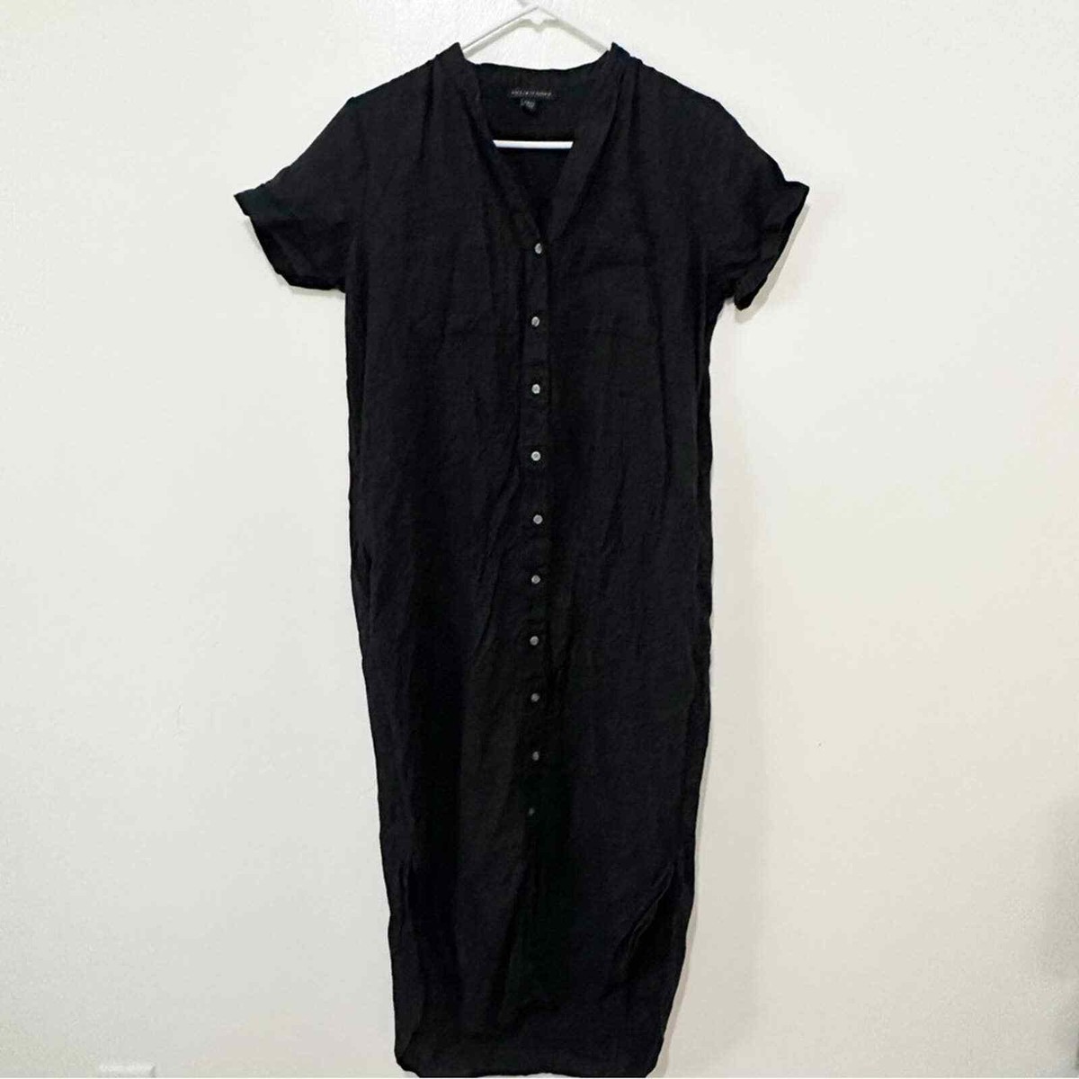 Saks Fifth Avenue Black Linen Button Up Maxi Dress
