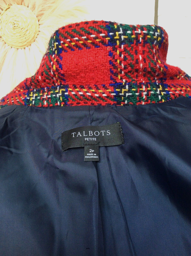 Talbots Holiday Wool Plaid Red Button Down Lined Blazer Jacket Size 2P - Picture 19 of 21