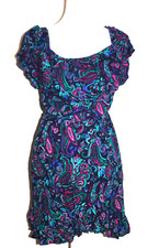 Q &A Dress Women's Size Small S Black Magenta Teal Blue Mid Length Ruffle