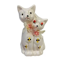 Retro Kitschy Cat Figurine Couple VTG MCM Hand Painted Kawaii Kitty By ArtMark