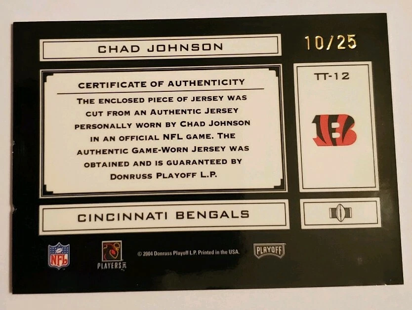 2004 Playoff Absolute Memorabilia Tools Of The Trade #TT-12 Chad Johnson #d10/25 - Image 2 of 4