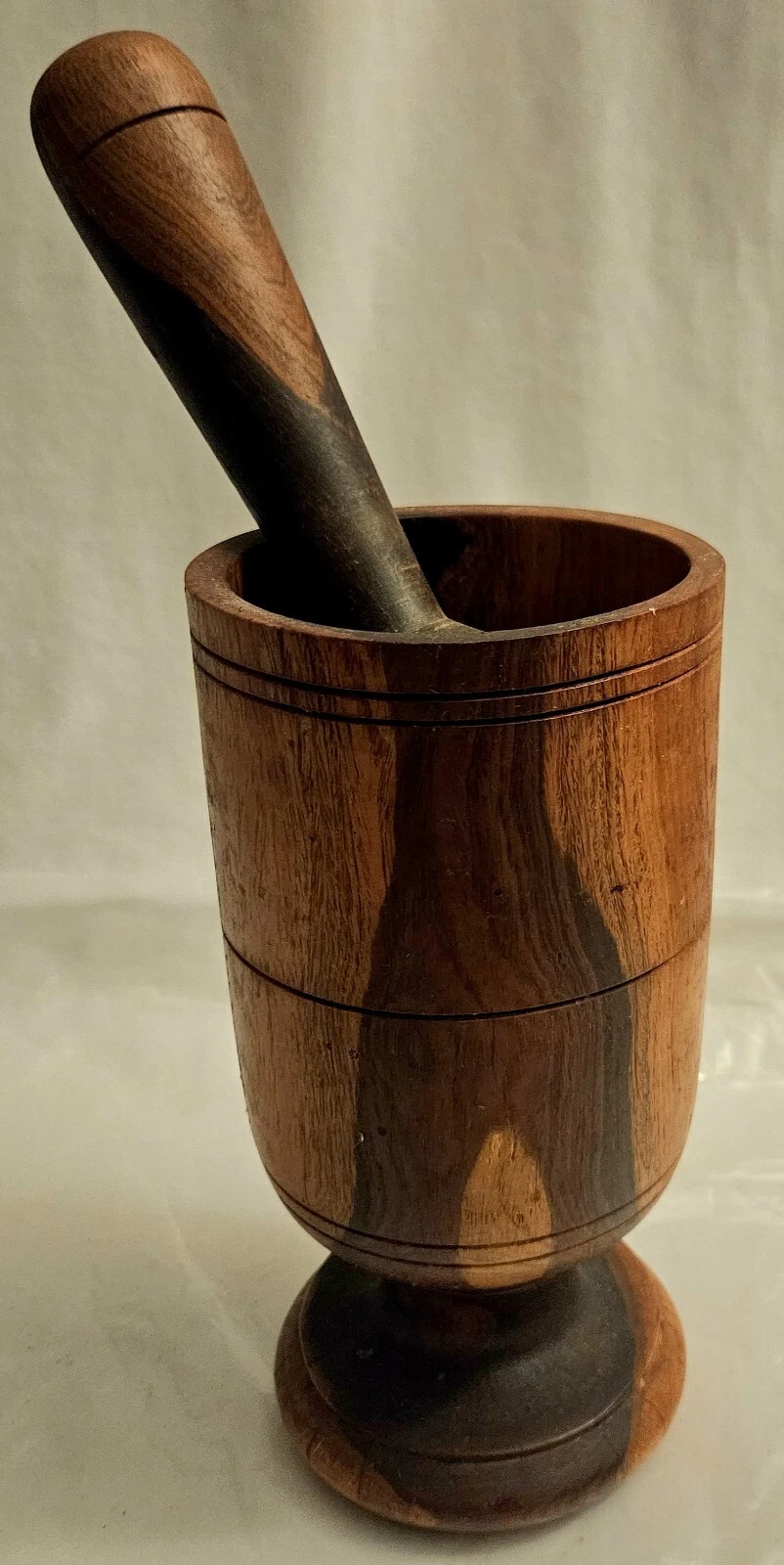 Vintage Mid-Century Modern Hand Turned Wood Mortar and Pestle 11"
