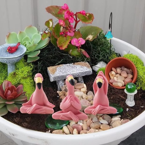 Yoga Flamingo Deko Figuren Miniatur Gartendeko für Außen, scurrile Rosa Flamingo - Bild 6 von 7