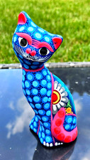 CAT colorful, hand painted, made of clay, mexican folk art