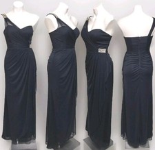 Xscape Navy Blue Chiffon One Shoulder Rhinestone Accent Formal Evening Long Gown