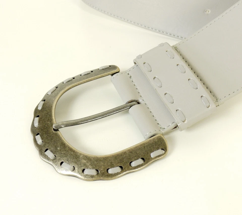 ESPRIT Gürtel Breit Leder Kunstleder Belt Hellgrau Grau Gr. M  - Bild 3 von 4