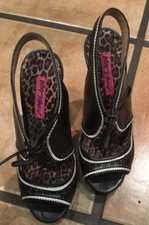 Betsey Johnson Black With Ivory Trim Platform Lace Tie High Heel Shoes, Size 7M