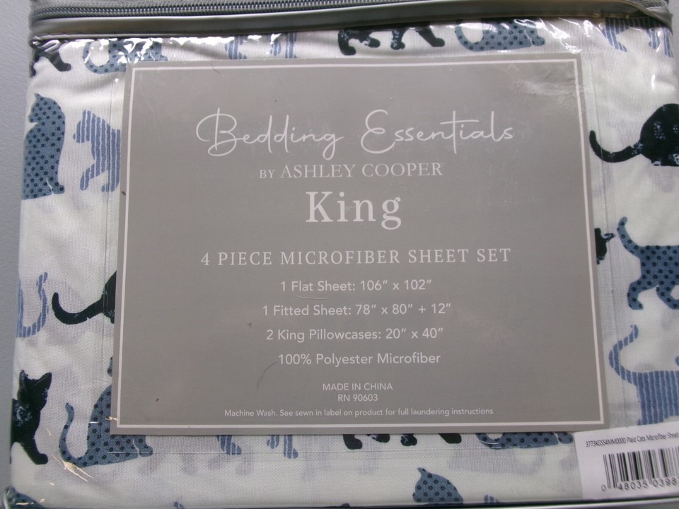 New KING 4 pc size Sheet Set *** Blue/Black cats eBay