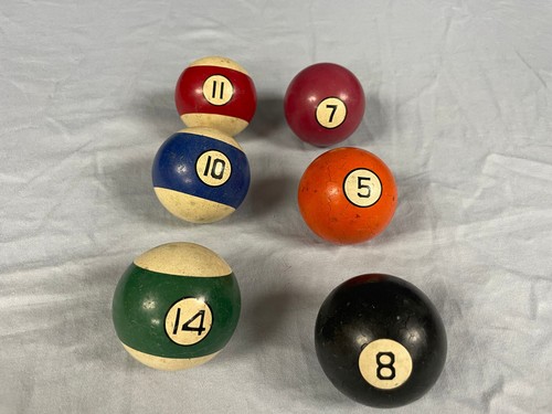 6 Vintage Pool Billiard Pocket Balls Stripes and Solids
