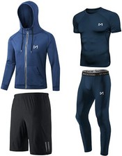 4Pcs/Set Men's Compression Pants Shirt Top Long Sleeve Jacket Athletic Sets