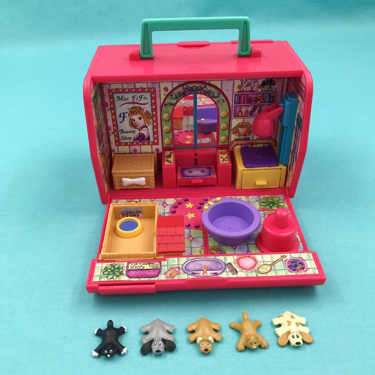 廃盤　希少　新品　 Puffles Puppy Medium Vintage Pound Puppies Pretty Paws Pet Show Playset w/ Figures