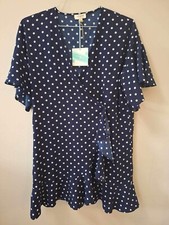 Umgee Wrap Dress Women Small Navy Polka Dot Short  Ruffle V Neck Short No Belt