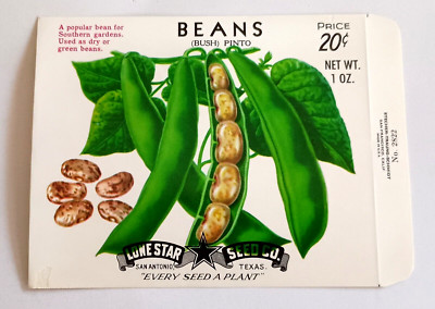Vintage Bush Pinto Bean Seed Packet Lone Star NOS New 1950s San Antonio, TX