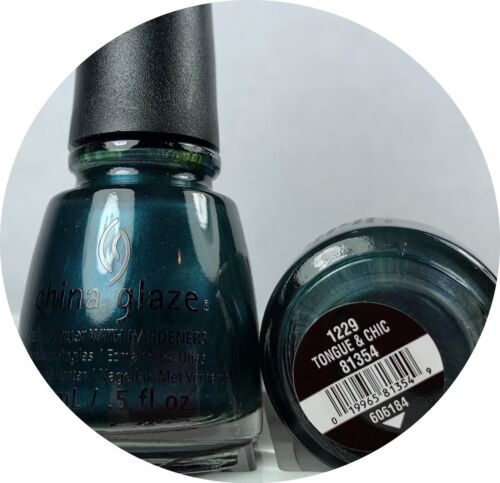 China Glaze Nail Polish Tongue & Chic 1229 Dark Blue-Green Metallic Shimmer - Afbeelding 1 van 1