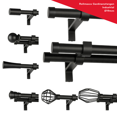Gardinenstange Vorhangstange 19mm 1-läufig/2-läufig Schwarz Matt Design Metall