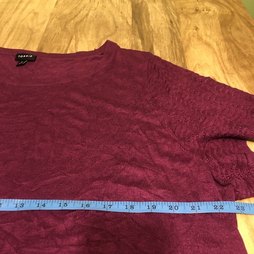 Torrid Burgundy Purple Knit Crew Neck Pullover Short Sleeve Womens Plus Size 4 - Picture 4 of 7