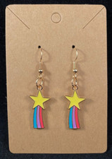 Rainbow Shooting Star Earrings - Dangle - Gold Hook - Handmade