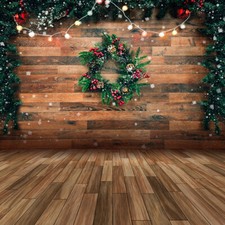 10X10FT Christmas Fir Tree Garland Wooden Board Vinyl Backdrop Photo Background