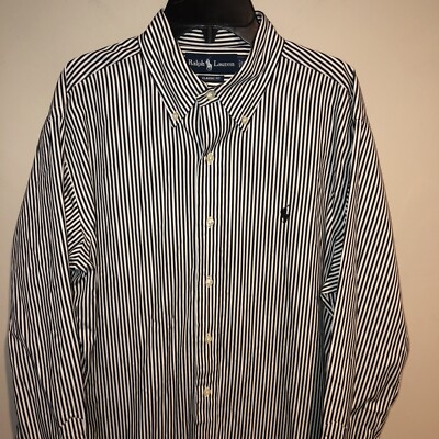 Polo Ralph Lauren Classic Fit Black & White Striped Button Polo Ralph Lauren Classic Fit Black & White Striped Button