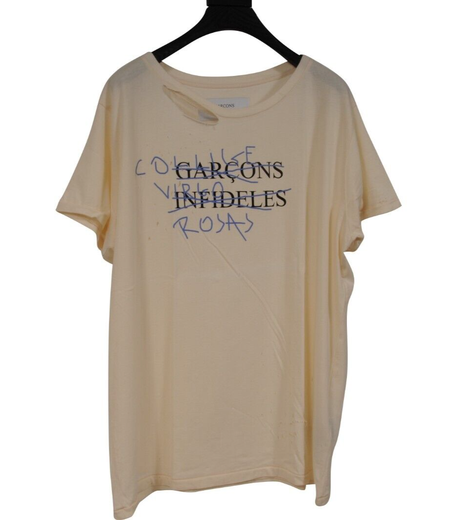 【GARCONS INFIDELES】 L/S TEE Garcons Infideles Sid Barre Distressed T Shirt XL Cream White Blue
