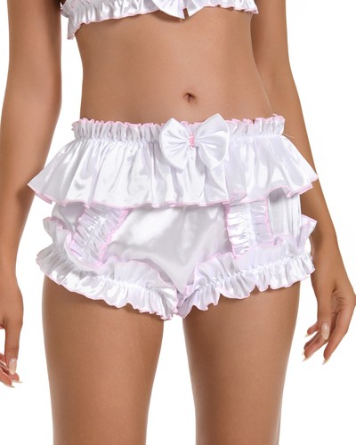 Sissy Frilly Ruffled Satin Full Coverage Adult Diaper Cover Briefs Panties - Picture 4 of 35