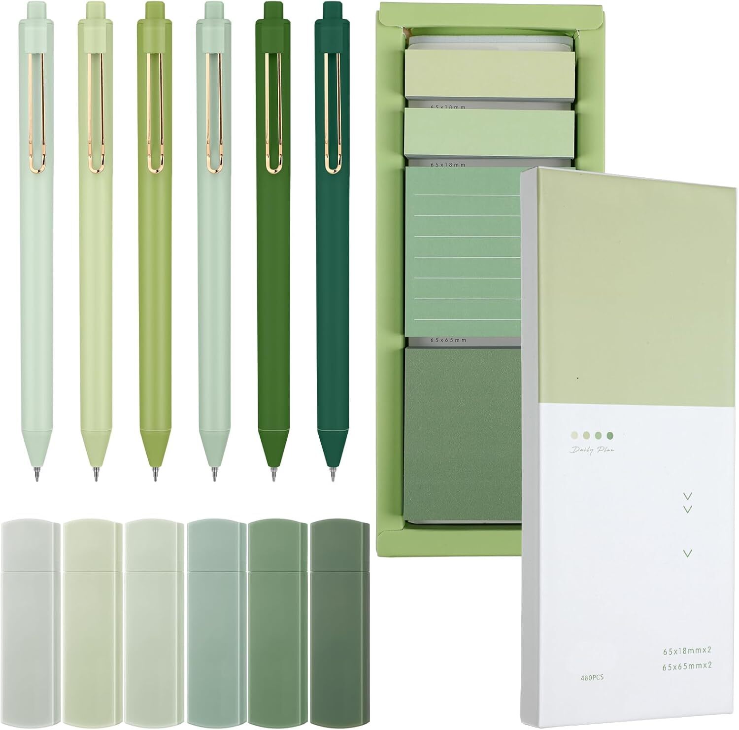 Aesthetic 6-Piece Green Mini Sticky Notes Correction Stationery Set  -image