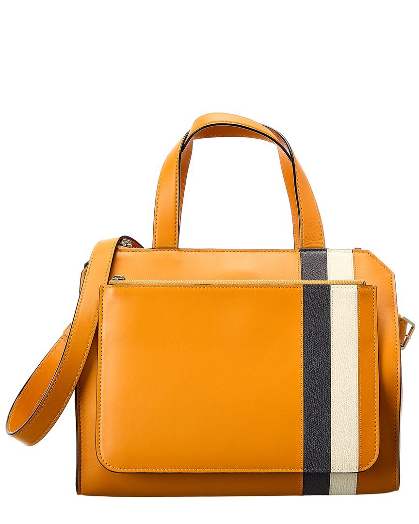 Женская кожаная сумка Valextra Passepartout среднего размера оранжевого цвета