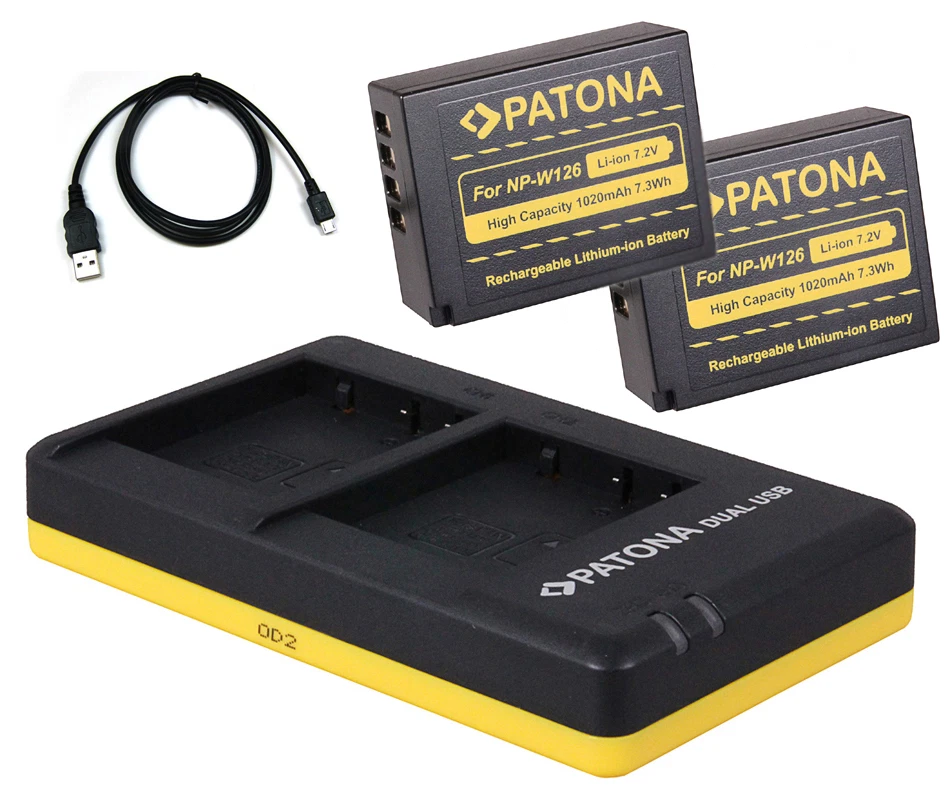 AKKU: PATONA 2 x Patona Akku + Dual-Ladegerät für Fuji-Film X-T20, X-T10, X100F - NP-W126