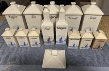 Rare 1930's A E Hull Pottery Delft Ship Cannister Set with Lids - 27 pieces 