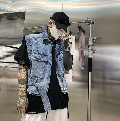 Retro Mens Denim Waistcoat Slim Fit 