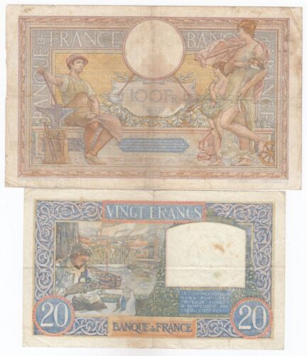France, 100f-1936, 20f-1940, Francs, Set of 2, France Banknote - Picture 2 of 2