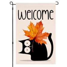 Fall Cat Garden Flag Vertical Double Sided Welcome Maple Leaf 12x18 Leaf Cat