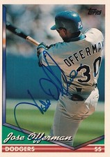 JOSE OFFERMAN SIGNED AUTO'D 1994 TOPPS CARD #241 RED SOX LA DODGERS ROYALS
