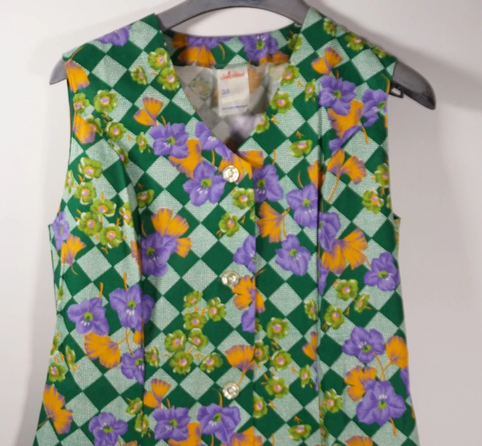 True Vintage Immer Schlank Femmes Robe de Chambre Vert Fleuri 100% Coton Taille - Photo 2/4