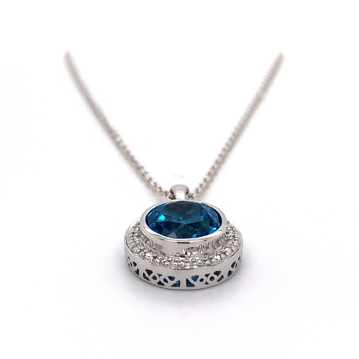 COSTCO 14K White Gold Round Blue Topaz and Diamond 17 Inches