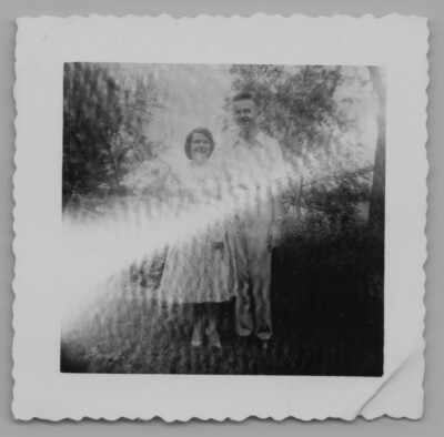 B1A  Photograph SIZE 2.75 X 2.75'' Cute Couple Weird Light Exposure Effect 1950's
