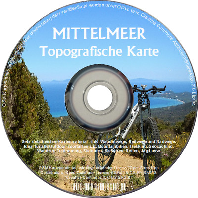 TOPO Topografische KARTE f. Garmin MITTELMEER Spanien Italien Mallorca Ibiza DVD