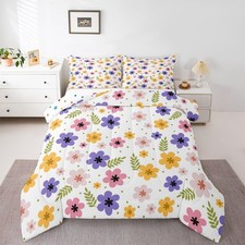 Feelyou Colorful Floral Print Bedding Set Soft for Boys Girls, Cartoon Cute F...