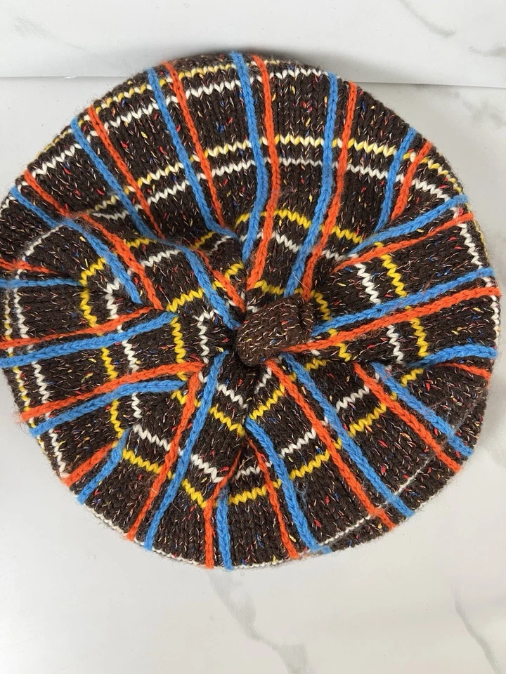 Sombrero tejido boina redonda vintage años 70 naranja marrón años 60 retro groovy hombre’s mujer’s Foto 3 de 4