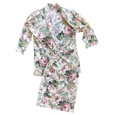 Vintage Floral Skirt Suit Set Blazer and Pencil Skirt Pink Green Cottagecore