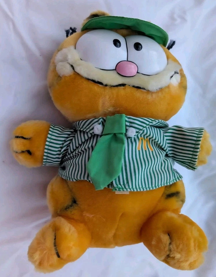 Raro 1981 Dakin Peluche Garfield en Rayas Verdes McDonalds Uniforme de Empleado Foto 4 de 4
